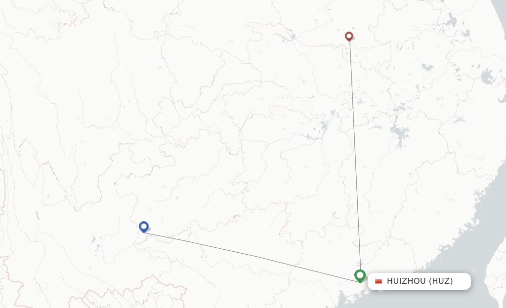 Route map with flights from Huizhou with China United Airlines