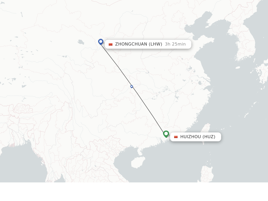 Flights from Huizhou to Lanzhou route map