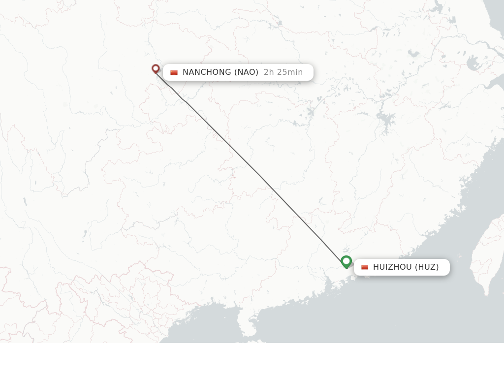 Flights from Huizhou to Nanchong route map