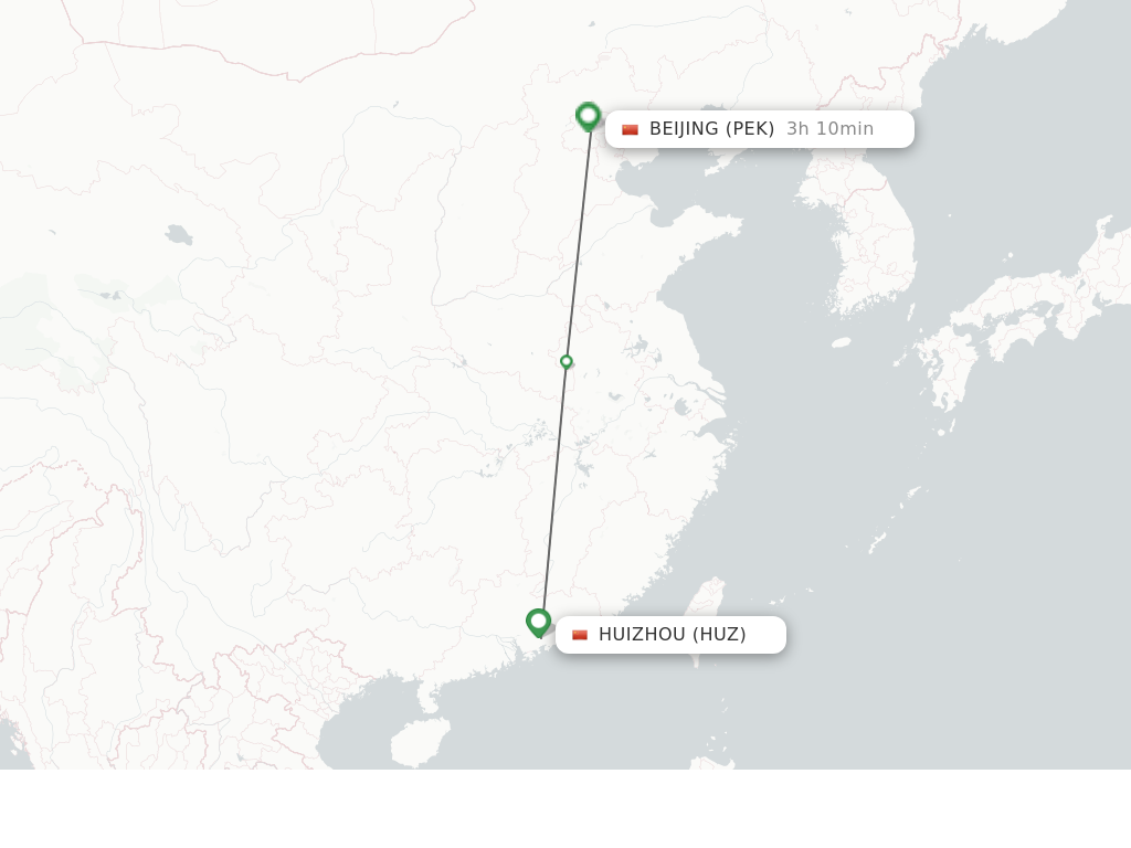 Flights from Huizhou to Beijing route map