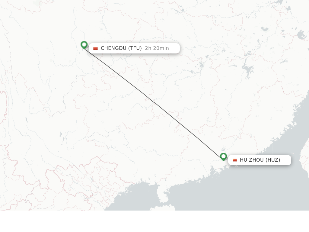 Flights from Huizhou to Chengdu route map