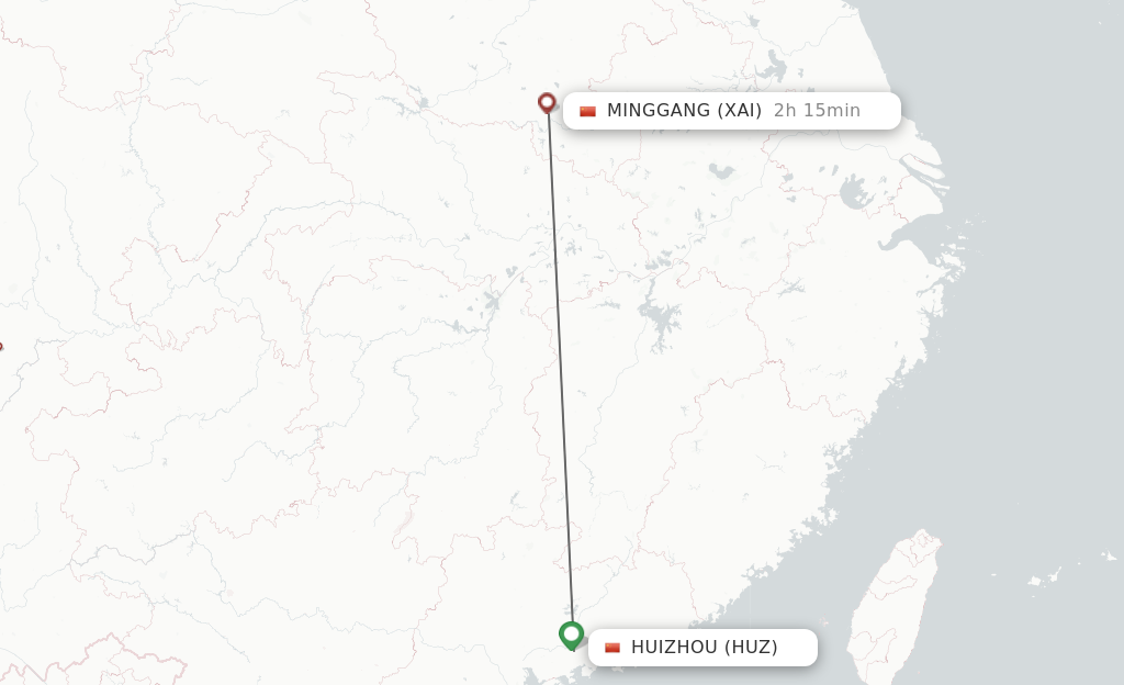 Flights from Huizhou to Xinyang route map
