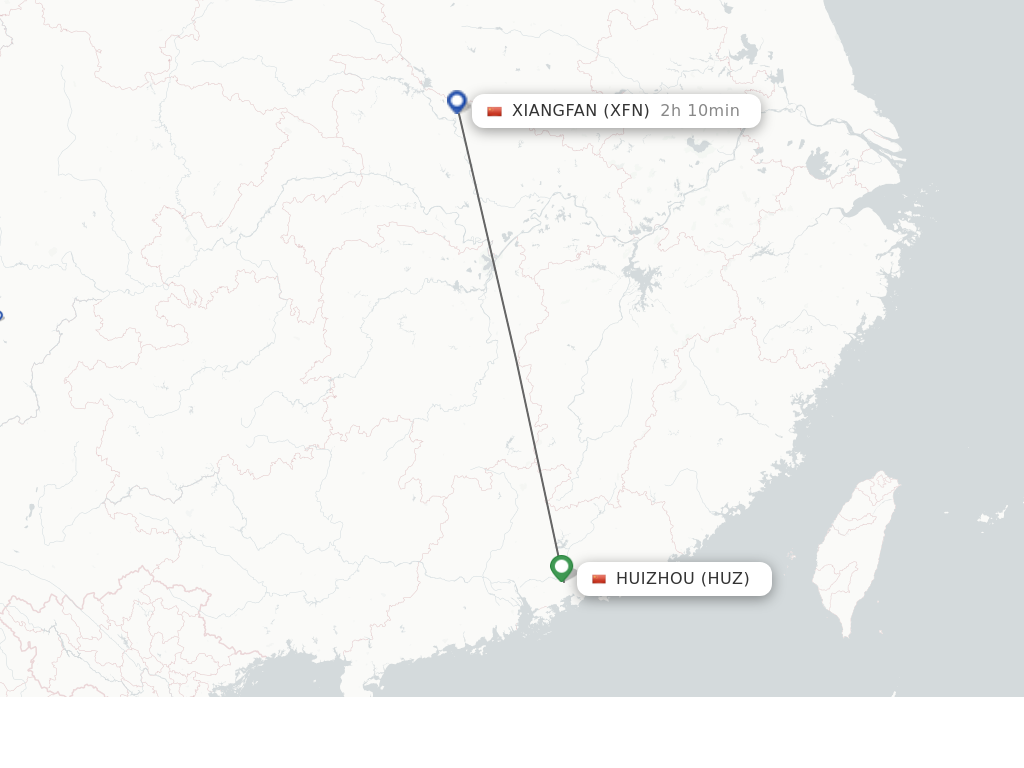 Flights from Huizhou to Xiangyang route map