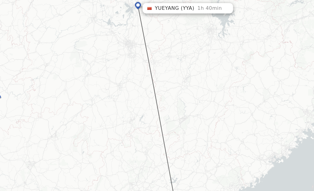 Flights from Huizhou to Yueyang route map