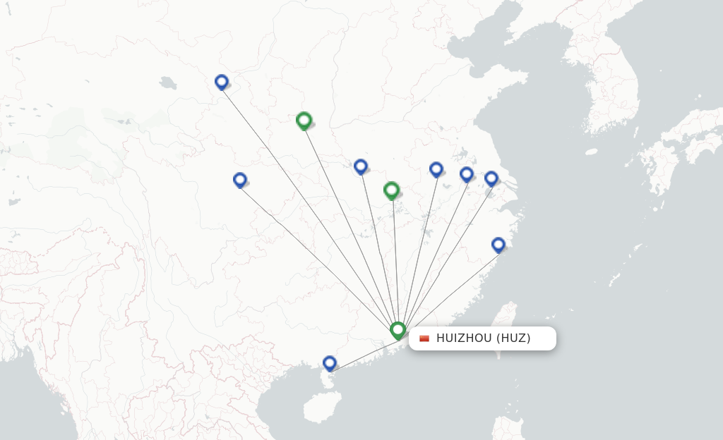 Route map with flights from Huizhou with Shenzhen Airlines