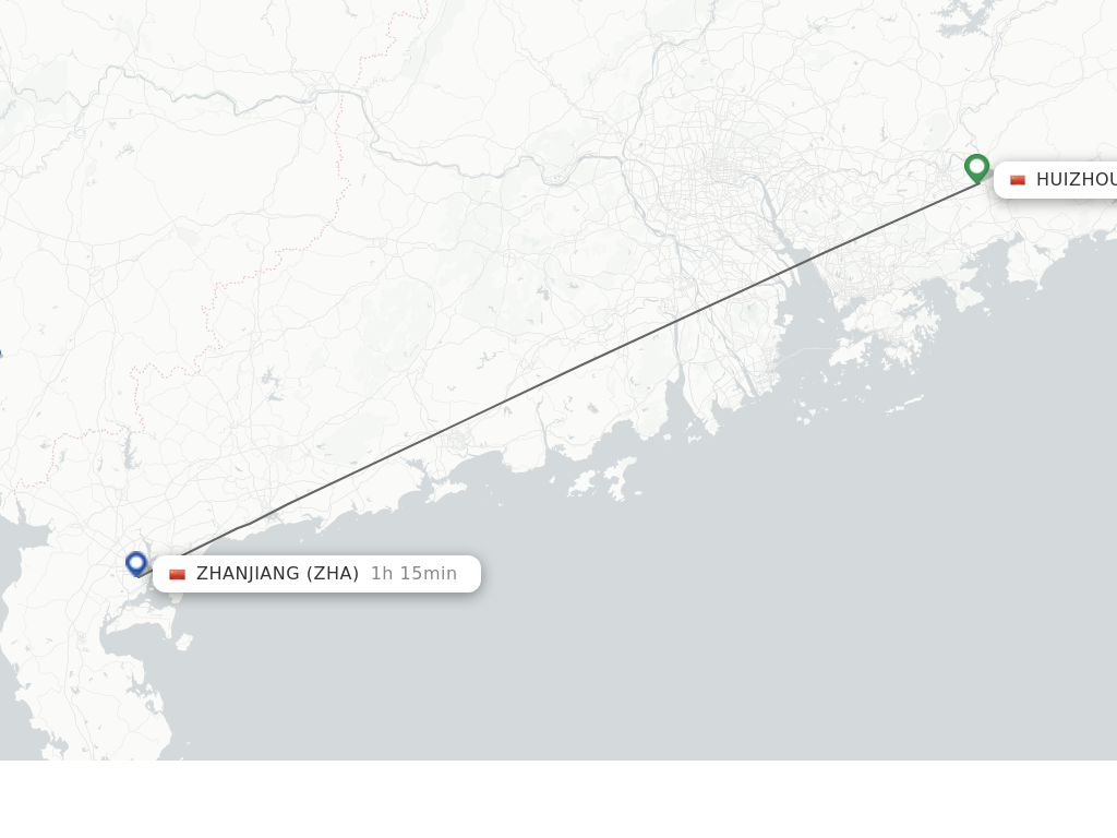 Flights from Huizhou to Zhanjiang route map