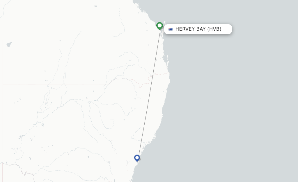 Route map with flights from Hervey Bay with Jetstar