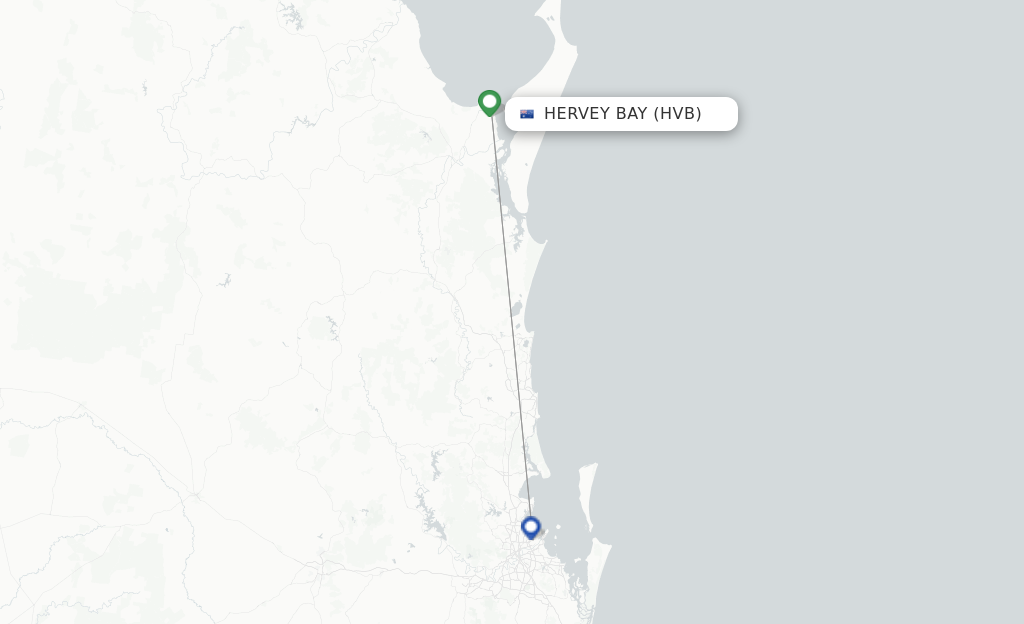 Route map with flights from Hervey Bay with Qantas