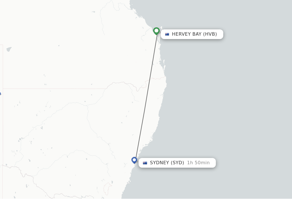 Flights from Hervey Bay to Sydney route map