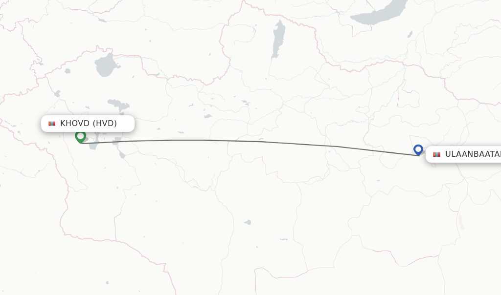 Flights from Khovd to Ulaanbaatar route map