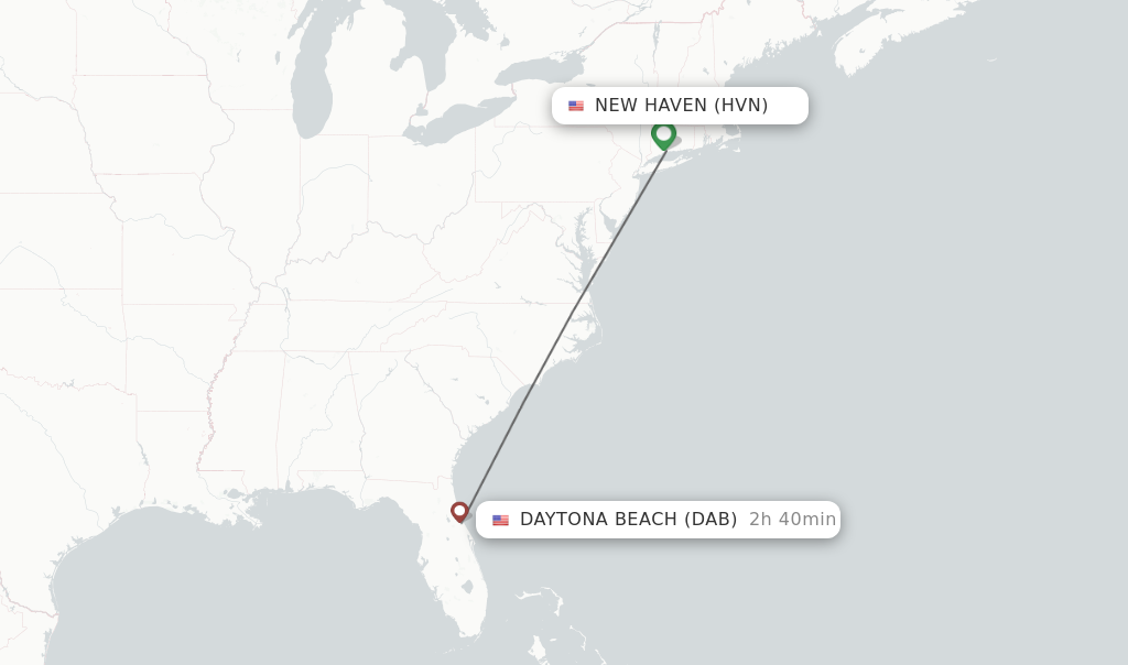 Flights from Daytona Beach to New Haven route map