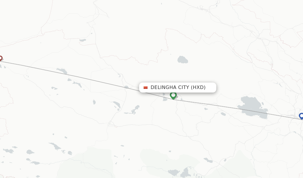 Route map with flights from Delingha City with China Eastern