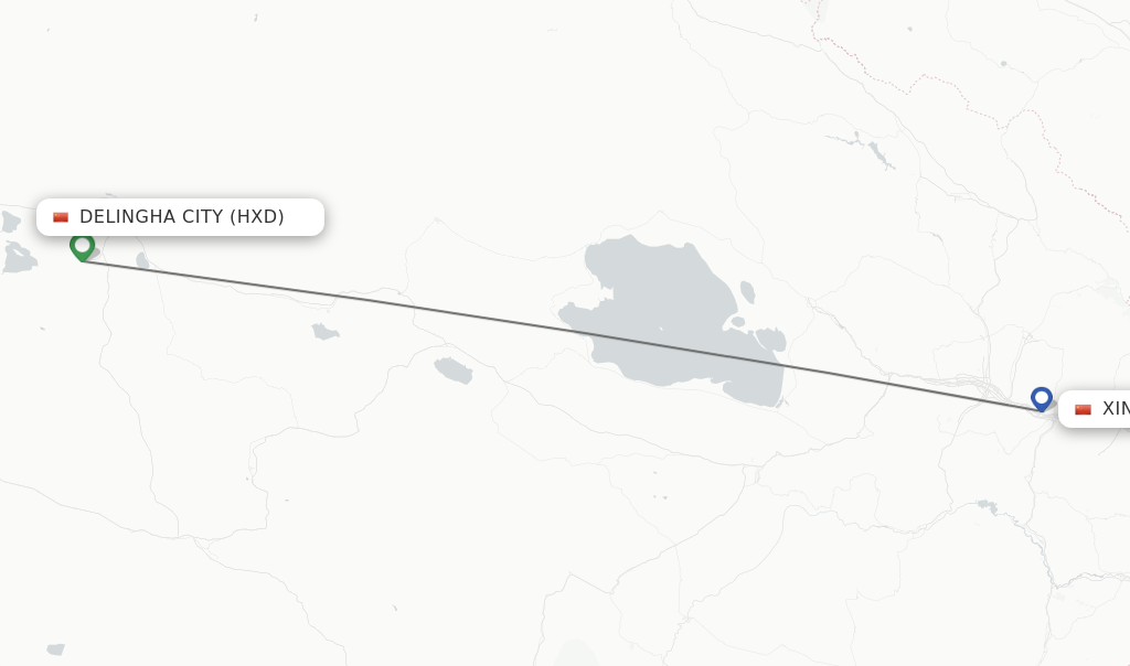 Flights from Delingha City to Xining route map