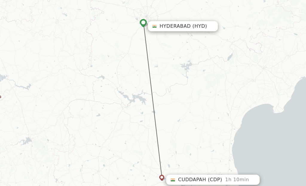 Flights from Hyderabad to Kadapa route map