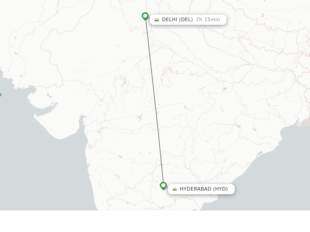 Flights from Hyderabad to Delhi route map
