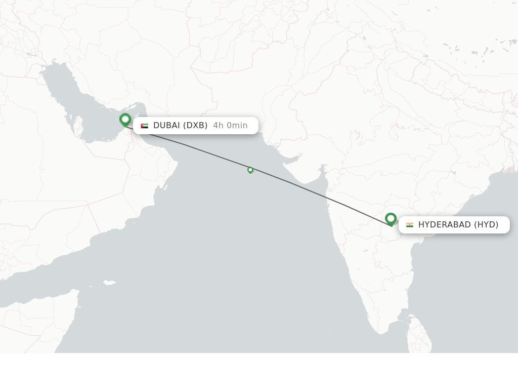 Flights from Hyderabad to Dubai route map
