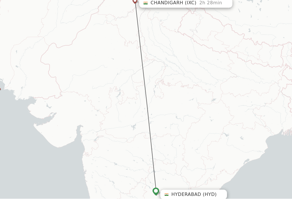 Flights from Hyderabad to Chandigarh route map