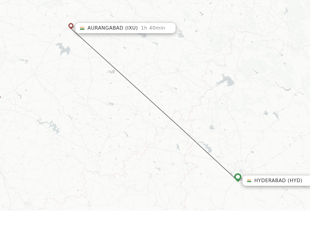 Flights from Hyderabad to Aurangabad route map