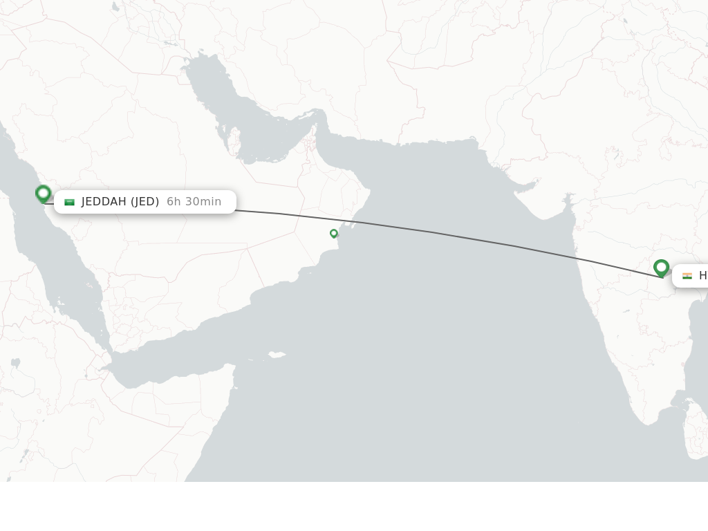 Flights from Hyderabad to Jeddah route map
