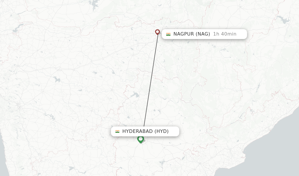 Flights from Hyderabad to Nagpur route map