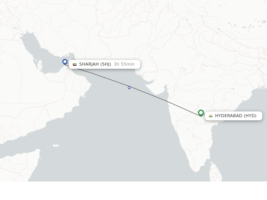 Flights from Hyderabad to Sharjah route map