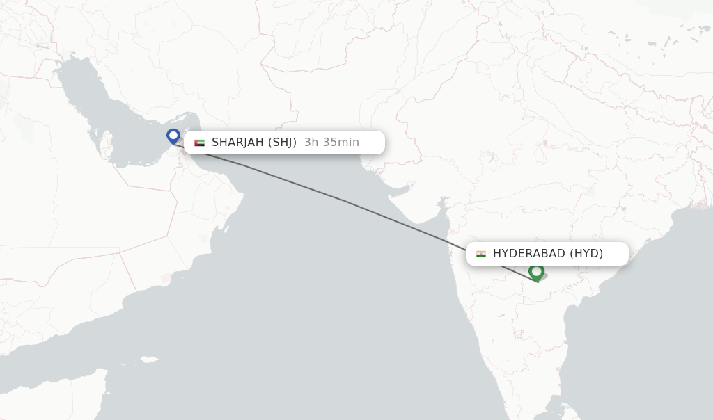 Flights from Hyderabad to Sharjah route map