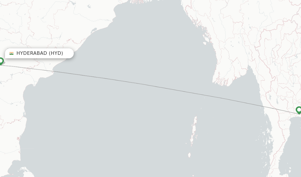 Route map with flights from Hyderabad with Thai Airways