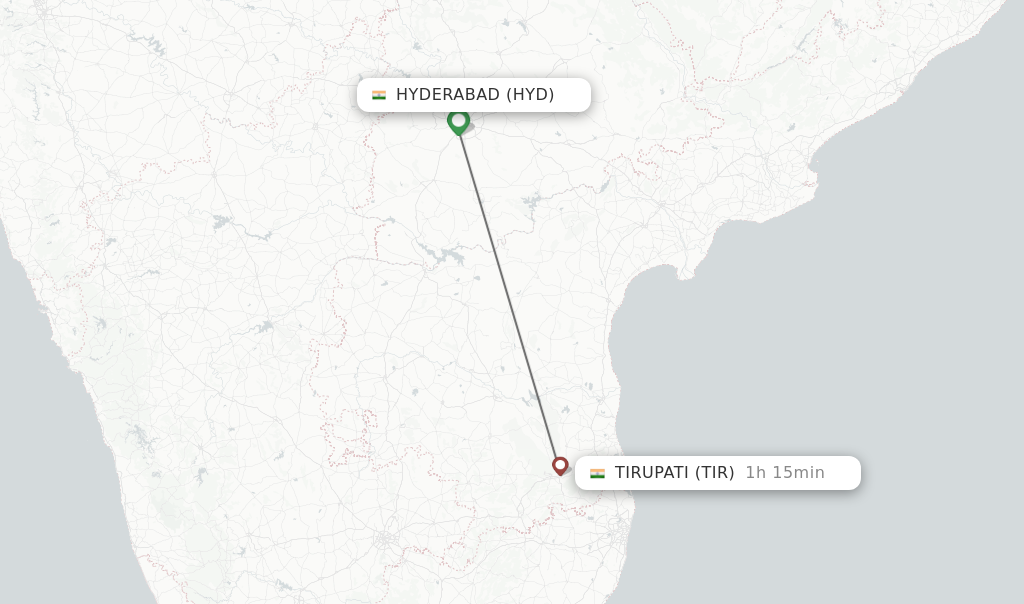 Flights from Hyderabad to Tirupati route map