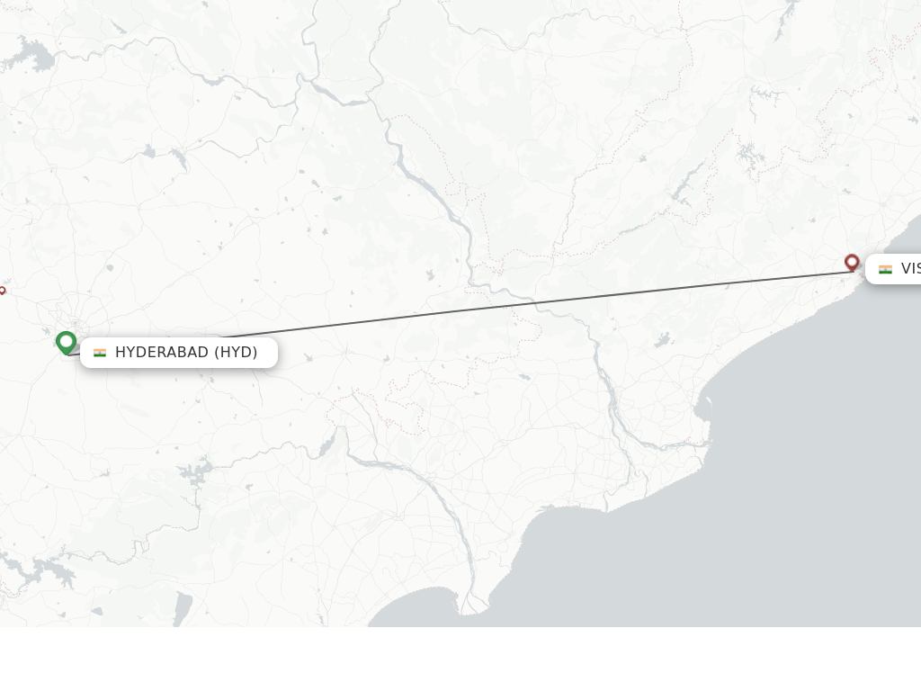 Flights from Hyderabad to Vishakhapatnam route map