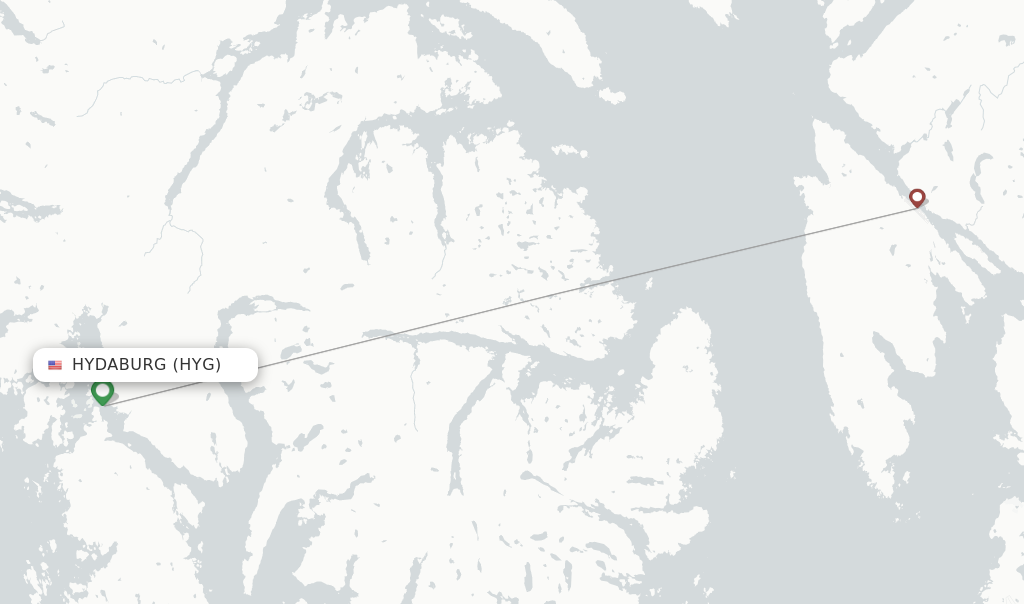Route map with flights from Hydaburg with Safe Air Company