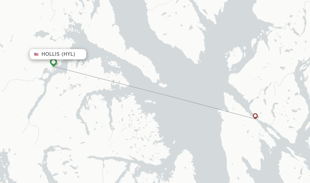 Route map with flights from Hollis with Safe Air Company