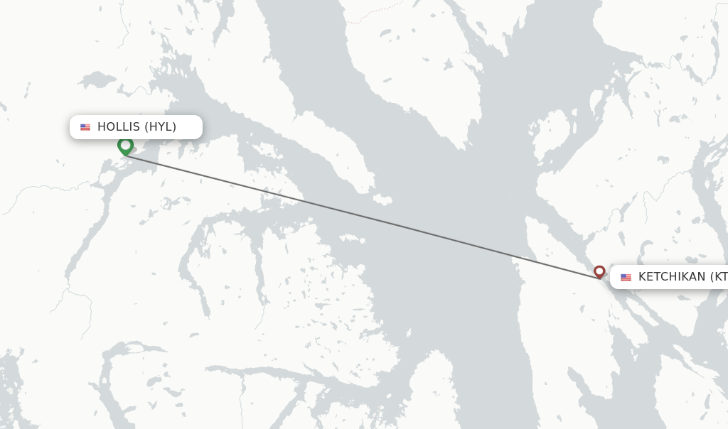 Flights from Hollis to Ketchikan route map