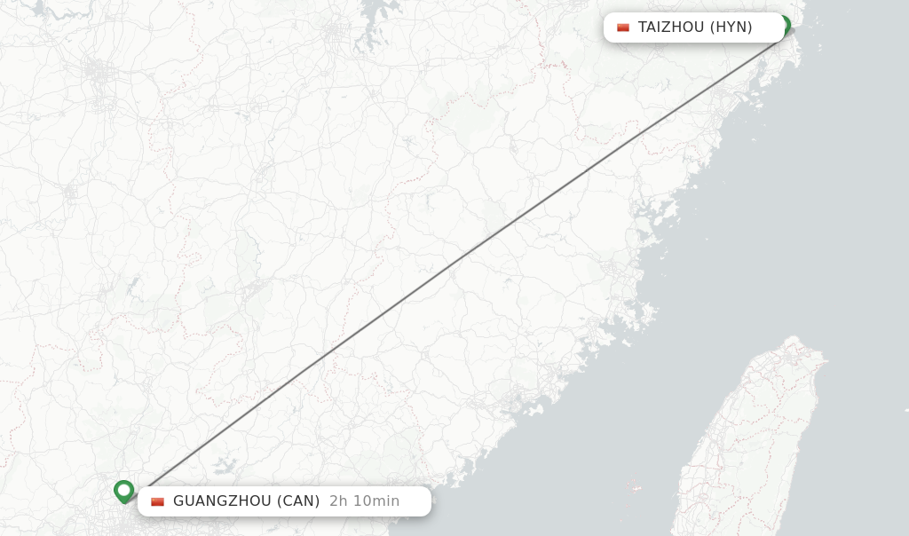 Flights from Taizhou to Guangzhou route map