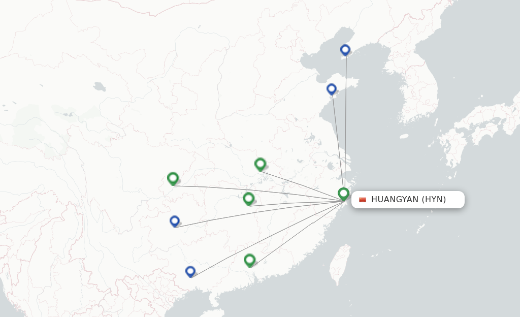 Route map with flights from Taizhou with China Southern