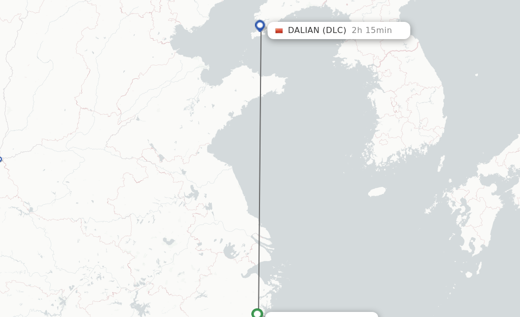 Flights from Taizhou to Dalian route map
