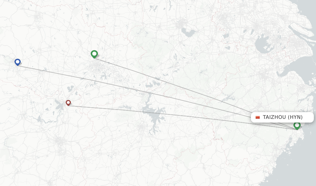 Route map with flights from Taizhou with Chengdu Airlines