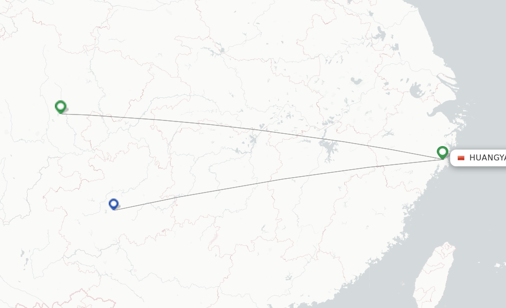 Route map with flights from Taizhou with Colorful GuiZhou Airlines