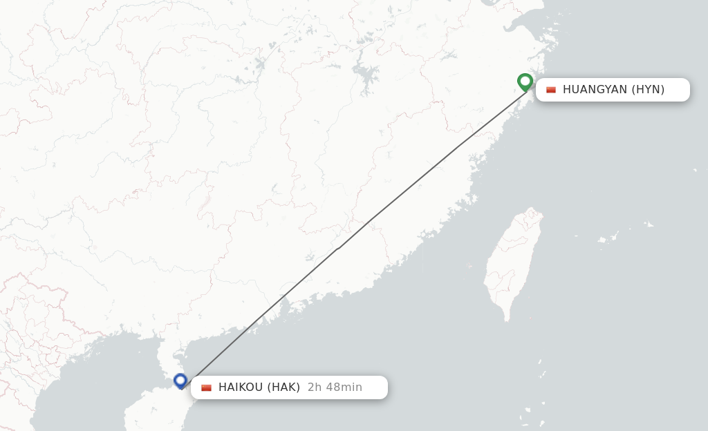 Flights from Taizhou to Haikou route map