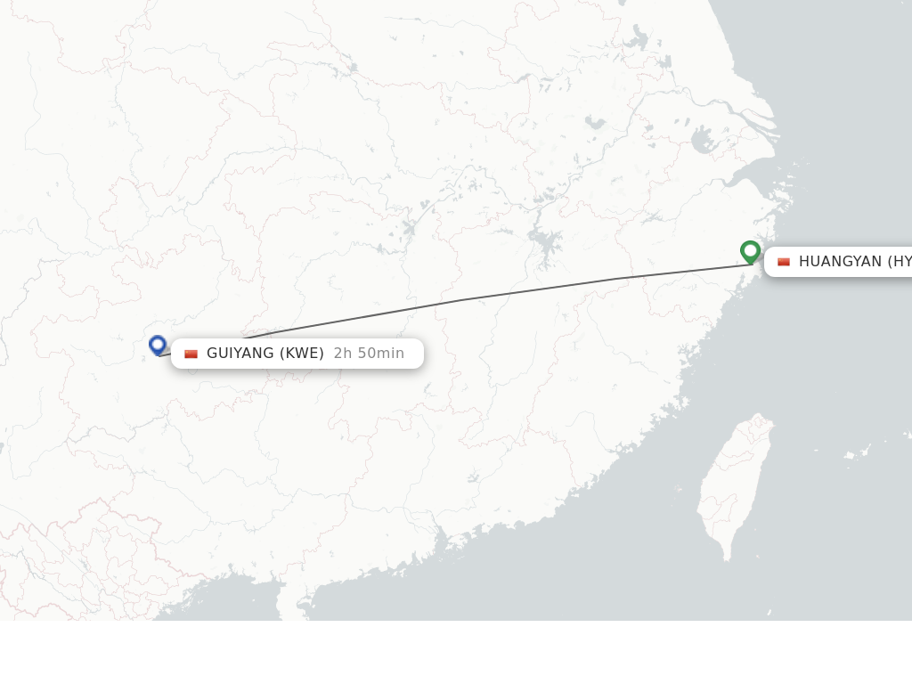 Flights from Taizhou to Guiyang route map