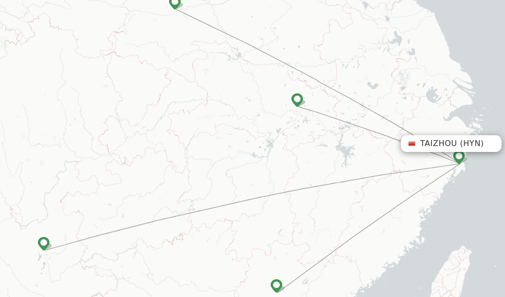 Route map with flights from Taizhou with China Eastern