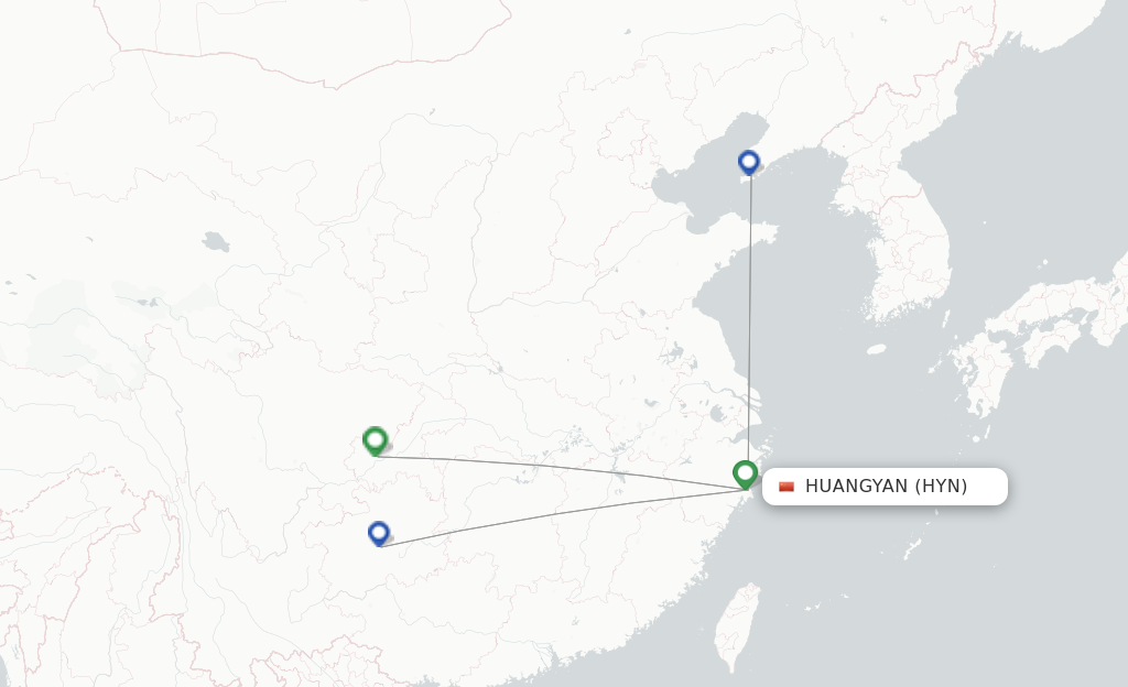 Route map with flights from Taizhou with Chongqing Airlines