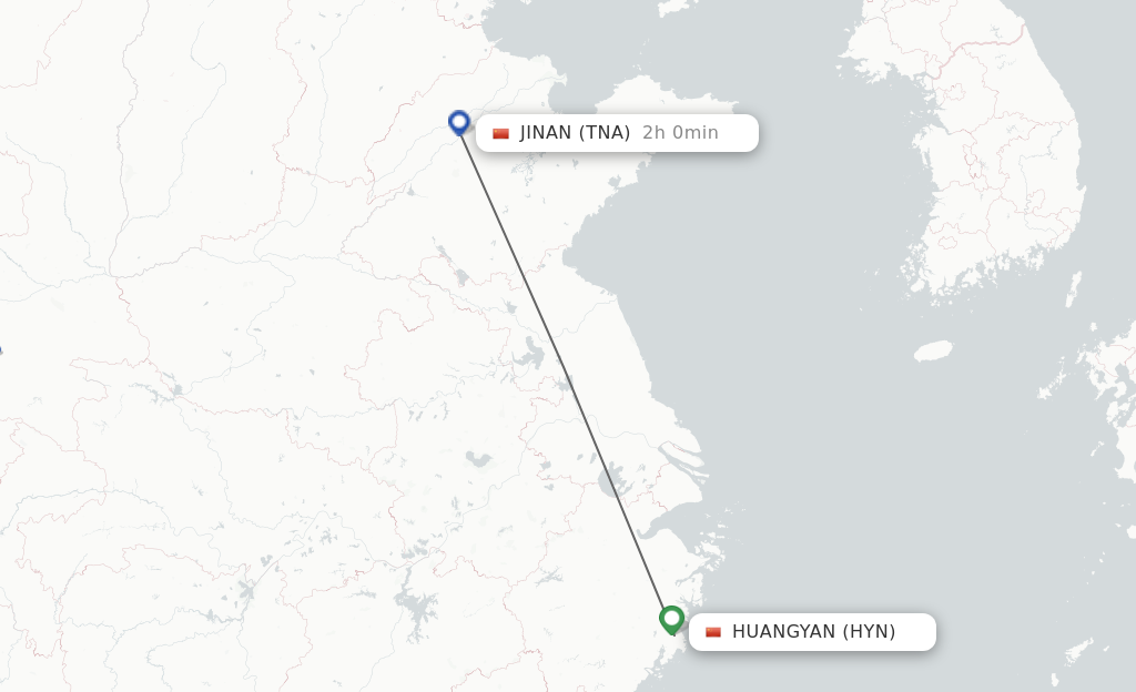 Flights from Taizhou to Jinan route map
