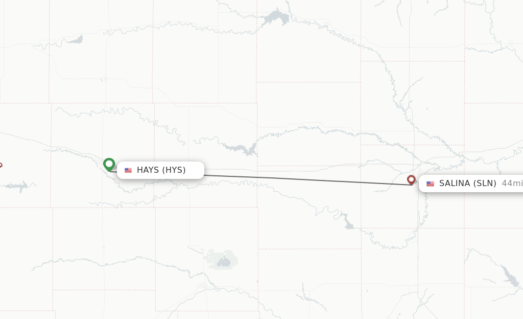 Flights from Hays to Salina route map