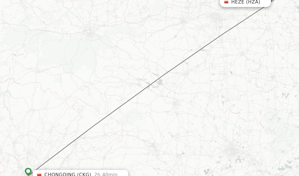 Flights from Heze to Chongqing route map