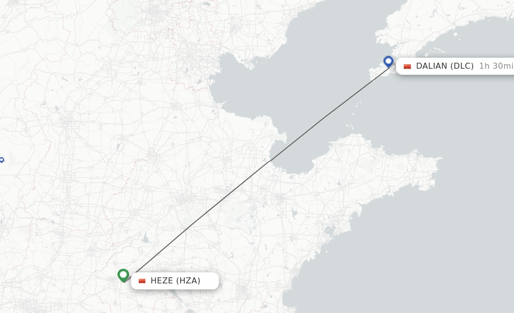 Flights from Heze to Dalian route map