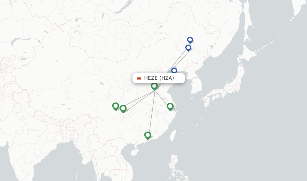 Route map with flights from Heze with Loong Air