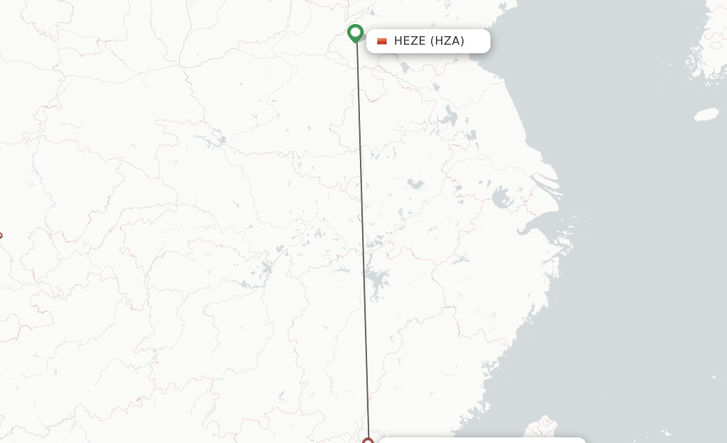 Flights from Heze to Mei Xian route map