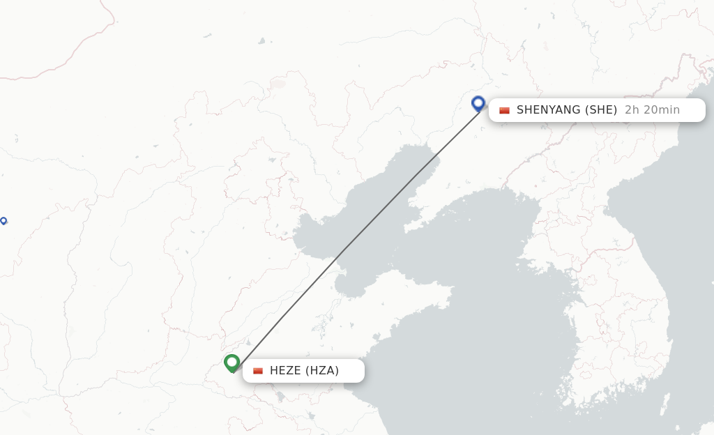 Flights from Heze to Shenyang route map
