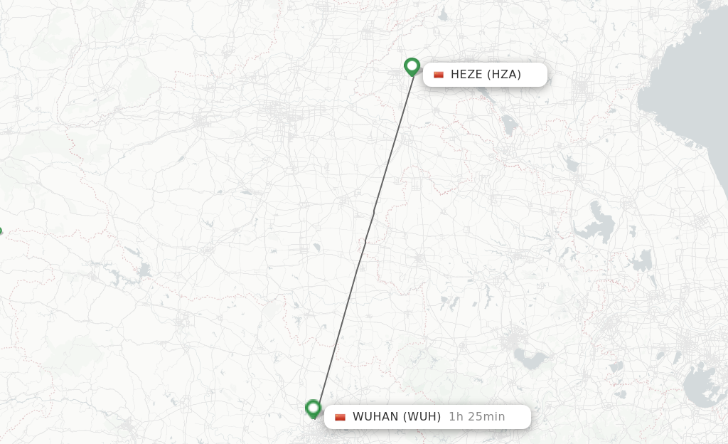 Flights from Heze to Wuhan route map