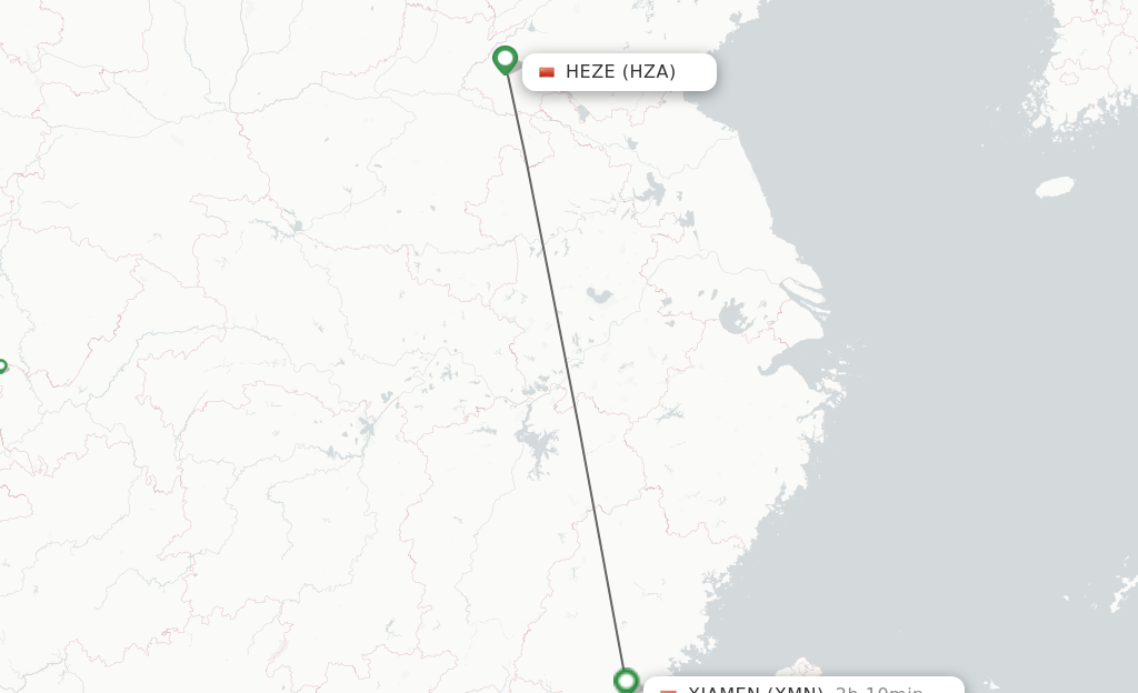 Flights from Heze to Xiamen route map